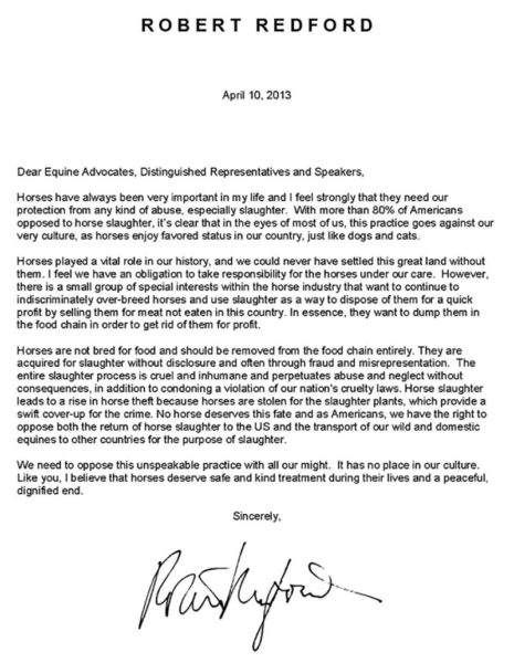 Robert Redford Letter